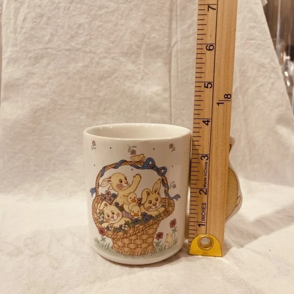 Easter Bunny Mug Basket Rabbits Ducklings Handle 3D Ceramic Pastel Kawaii 4